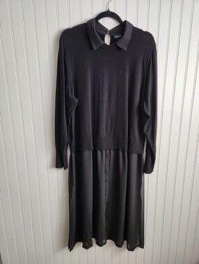 TORRID Black Academia Collared Long Sleeve Sweater Sheer Skirt Dress 3X